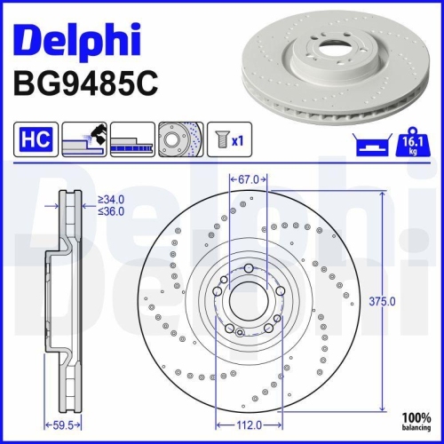 DELPHI Bremsscheibe BG9485C