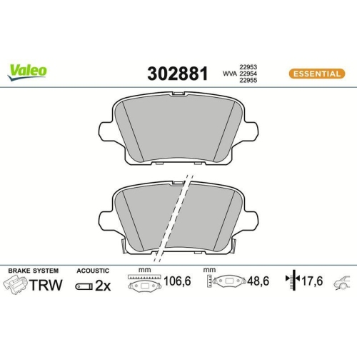 VALEO Bremsbelagsatz, Scheibenbremse ESSENTIAL 302881