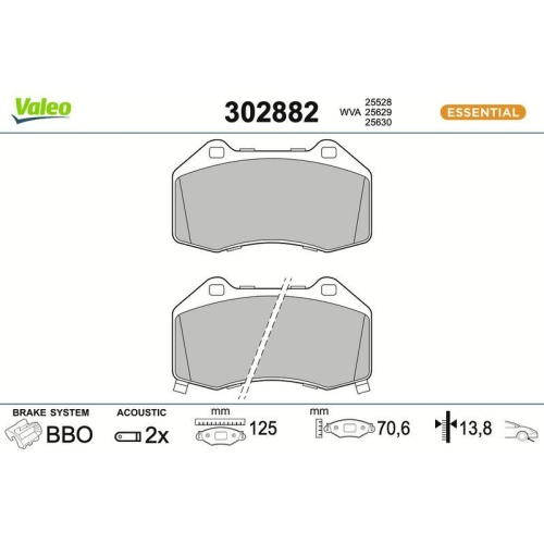 VALEO Bremsbelagsatz, Scheibenbremse ESSENTIAL 302882