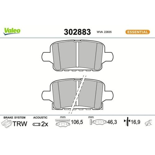 VALEO Bremsbelagsatz, Scheibenbremse ESSENTIAL 302883