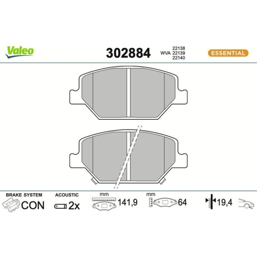 VALEO Bremsbelagsatz, Scheibenbremse ESSENTIAL 302884