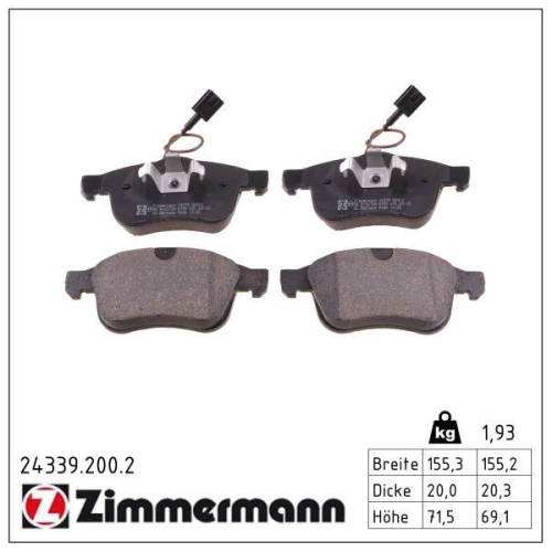ZIMMERMANN Bremsbelagsatz, Scheibenbremse 24339.200.2