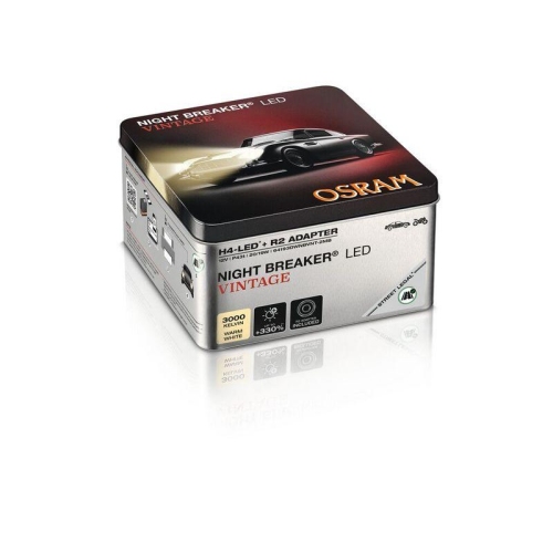 ams-OSRAM Gl&uuml;hlampe, Fernscheinwerfer NIGHT BREAKER LED VINTAGE H4 + R2 Adapter 64193DWNBVNT-2MB