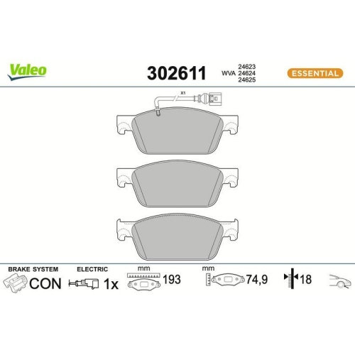 VALEO Bremsbelagsatz, Scheibenbremse ESSENTIAL 302611
