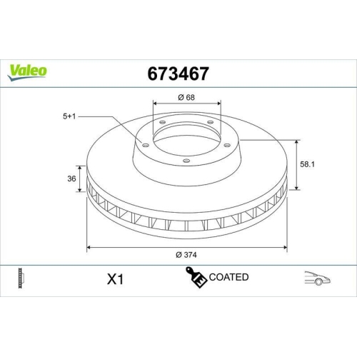 VALEO Bremsscheibe COATED 673467