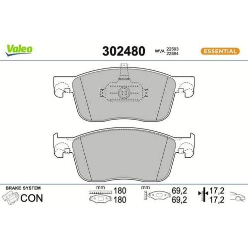 VALEO Bremsbelagsatz, Scheibenbremse ESSENTIAL 302480