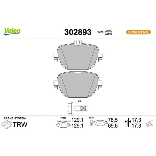 VALEO Bremsbelagsatz, Scheibenbremse ESSENTIAL 302893