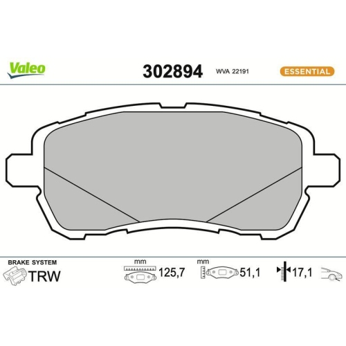 VALEO Bremsbelagsatz, Scheibenbremse ESSENTIAL 302894