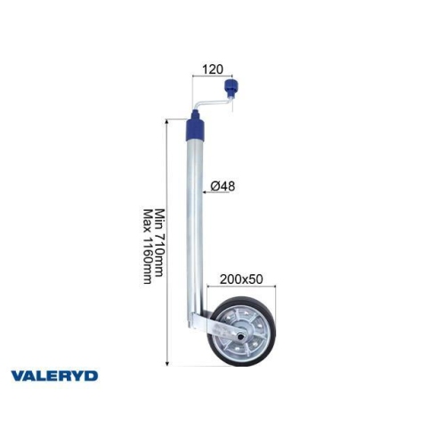 St&uuml;tzrad Durchmesser 48mm rund Stahlfelge. Vollgummirad 200x50mm St&uuml;tzlast 150kg