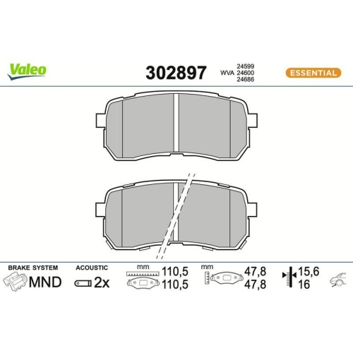 VALEO Bremsbelagsatz, Scheibenbremse ESSENTIAL 302897