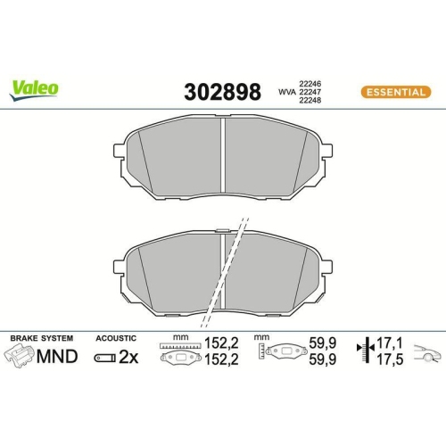 VALEO Bremsbelagsatz, Scheibenbremse ESSENTIAL 302898