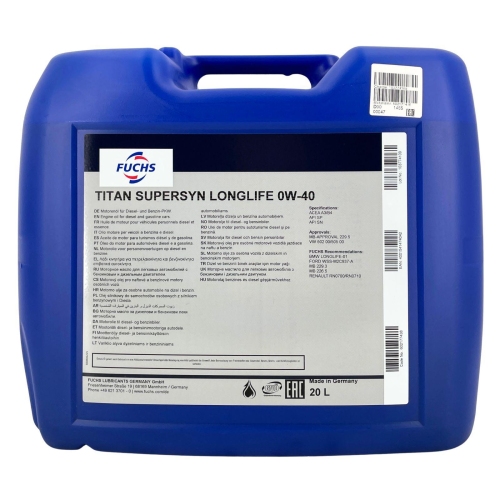 Motor&ouml;l Motoren&ouml;l Fuchs Titan Supersyn Longlife 0W-40 20 Liter 602177438