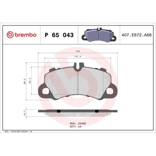 BREMBO Bremsbelagsatz, Scheibenbremse PRIME LINE P 65 043