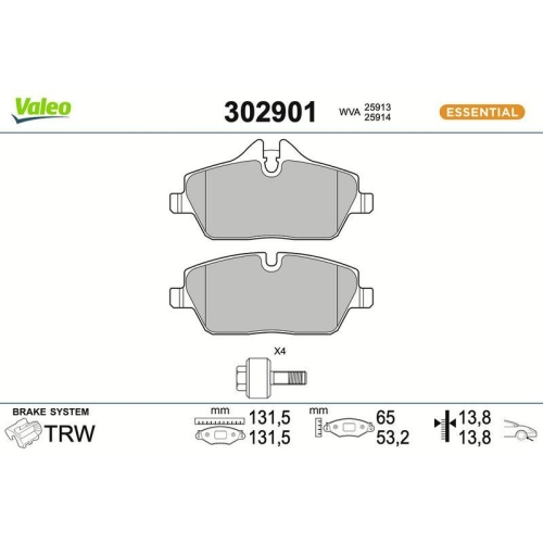 VALEO Bremsbelagsatz, Scheibenbremse ESSENTIAL 302901