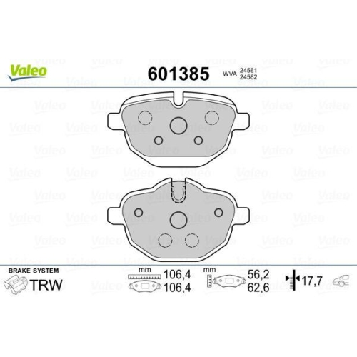 VALEO Bremsbelagsatz, Scheibenbremse 601385