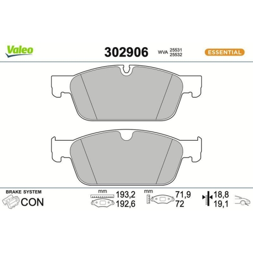 VALEO Bremsbelagsatz, Scheibenbremse ESSENTIAL 302906