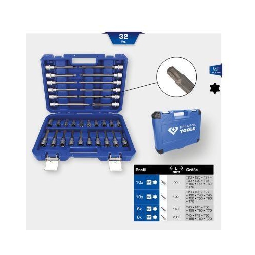 BRILLIANT TOOLS BT022532 1/2 Zoll Steckschl&uuml;ssel-Satz, 32-tlg, Torx-Profil