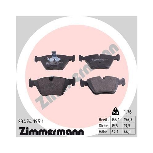 ZIMMERMANN Bremsbelagsatz, Scheibenbremse 23474.195.1