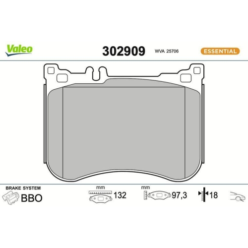 VALEO Bremsbelagsatz, Scheibenbremse ESSENTIAL 302909