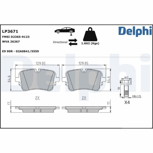 DELPHI Bremsbelagsatz, Scheibenbremse LP3671