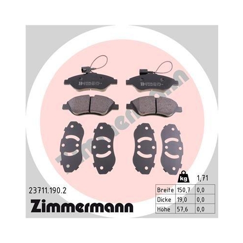 ZIMMERMANN Bremsbelagsatz, Scheibenbremse 23711.190.2