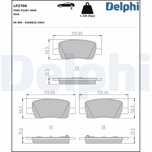 DELPHI Bremsbelagsatz, Scheibenbremse LP3706
