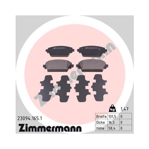 ZIMMERMANN Bremsbelagsatz, Scheibenbremse 23094.165.1