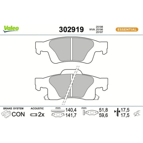 VALEO Bremsbelagsatz, Scheibenbremse ESSENTIAL 302919