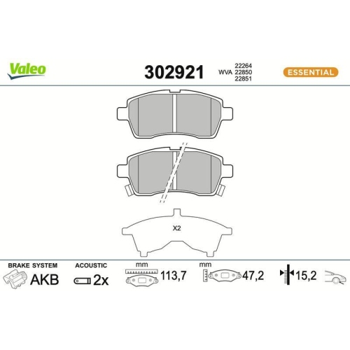 VALEO Bremsbelagsatz, Scheibenbremse ESSENTIAL 302921