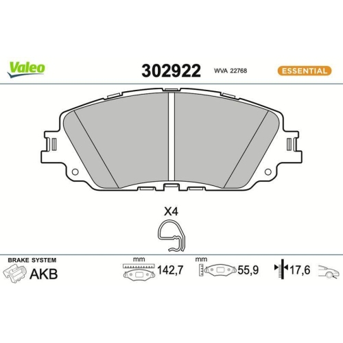 VALEO Bremsbelagsatz, Scheibenbremse ESSENTIAL 302922
