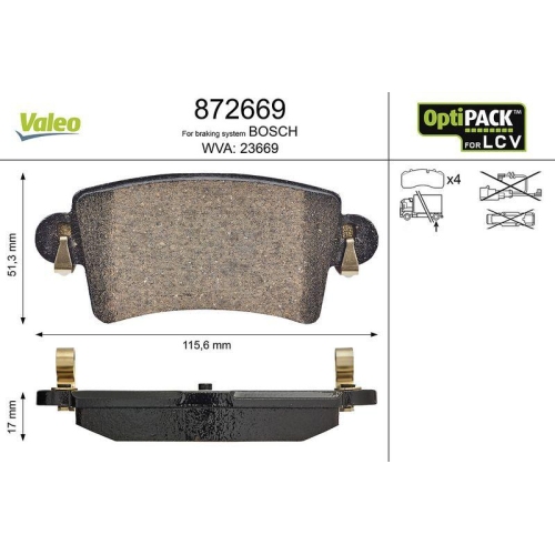 VALEO Bremsbelagsatz, Scheibenbremse OPTIPACK for LCV 872669