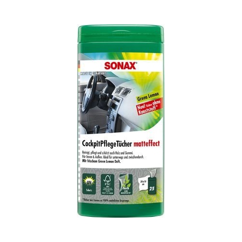 SONAX Reinigungst&uuml;cher CockpitPflegeT&uuml;cher Matteffect Green Lemon Box