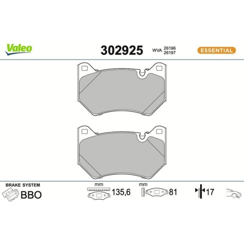 VALEO Bremsbelagsatz, Scheibenbremse ESSENTIAL 302925