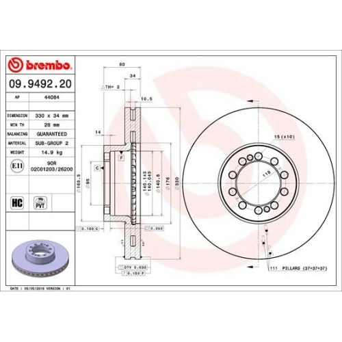 BREMBO Bremsscheibe PRIME LINE 09.9492.20