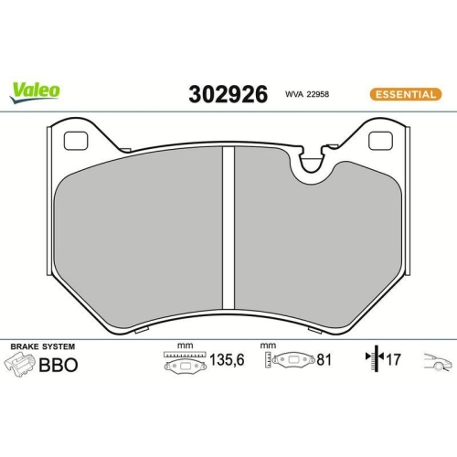 VALEO Bremsbelagsatz, Scheibenbremse ESSENTIAL 302926