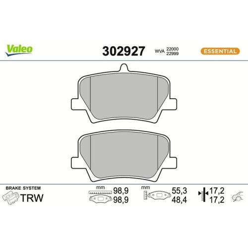 VALEO Bremsbelagsatz, Scheibenbremse ESSENTIAL 302927