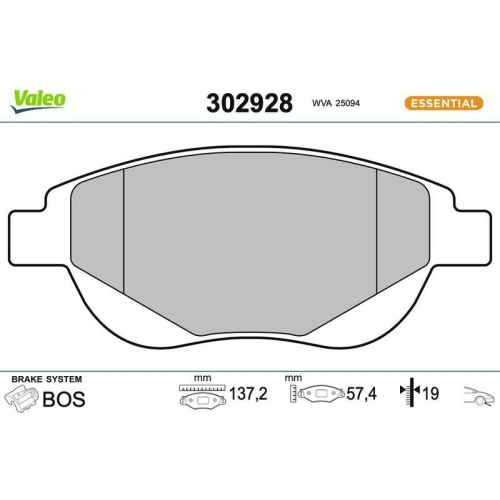 VALEO Bremsbelagsatz, Scheibenbremse ESSENTIAL 302928