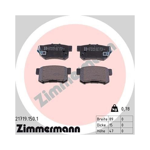 ZIMMERMANN Bremsbelagsatz, Scheibenbremse 21719.150.1