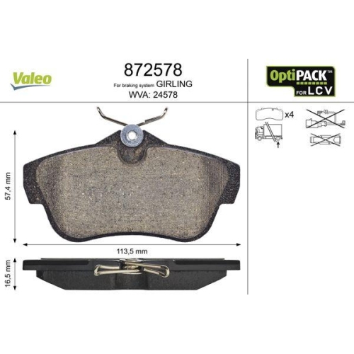 VALEO Bremsbelagsatz, Scheibenbremse OPTIPACK for LCV 872578