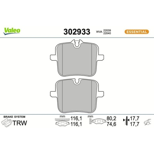 VALEO Bremsbelagsatz, Scheibenbremse ESSENTIAL 302933