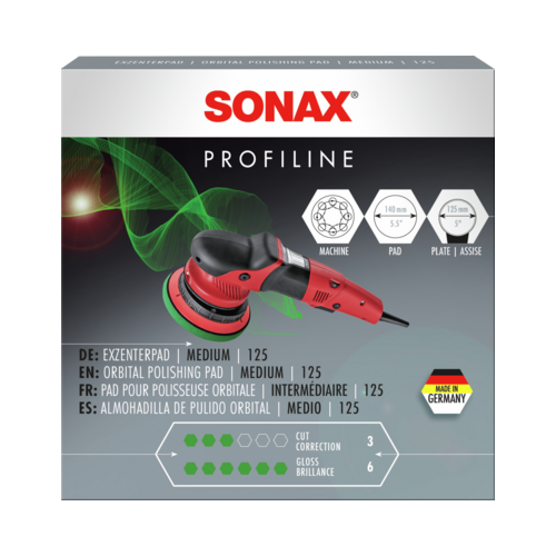SONAX ExzenterPad medium 125 (1 Stück) zum maschinellen Polieren von Lacken