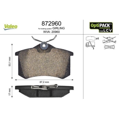 VALEO Bremsbelagsatz, Scheibenbremse OPTIPACK for LCV 872960