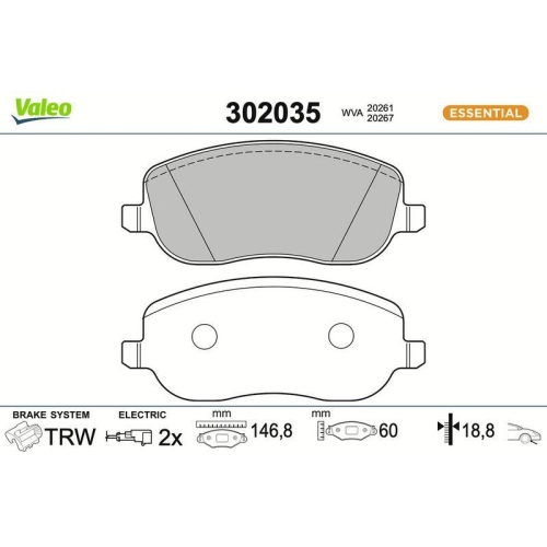 VALEO Bremsbelagsatz, Scheibenbremse ESSENTIAL 302035