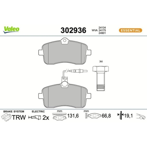 VALEO Bremsbelagsatz, Scheibenbremse ESSENTIAL 302936
