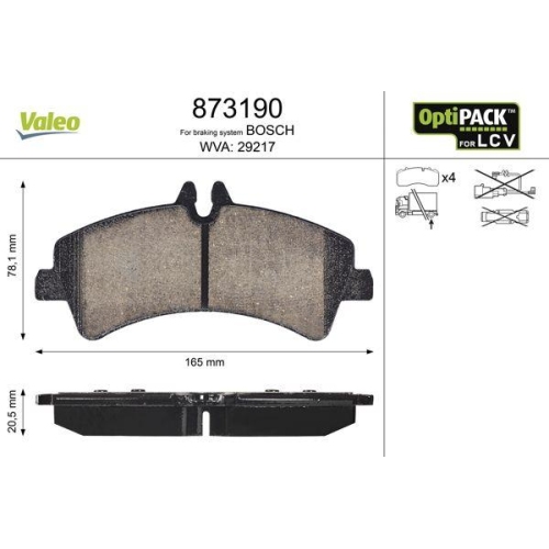 VALEO Bremsbelagsatz, Scheibenbremse OPTIPACK for LCV 873190