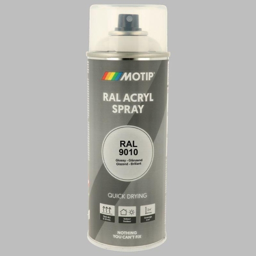 Lackspray Farbe schnell trocknend RAL 9010 reinweiss hochglanz 400ml MOTIP 07040