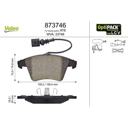 VALEO Bremsbelagsatz, Scheibenbremse OPTIPACK for LCV 873746