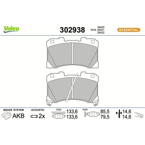 VALEO Bremsbelagsatz, Scheibenbremse ESSENTIAL 302938