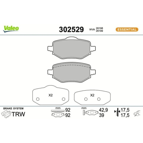 VALEO Bremsbelagsatz, Scheibenbremse ESSENTIAL 302529