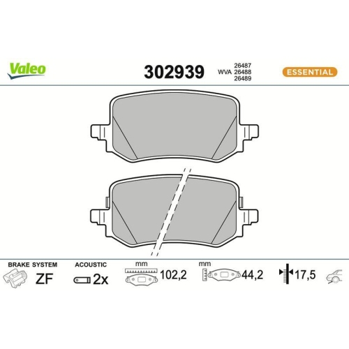 VALEO Bremsbelagsatz, Scheibenbremse ESSENTIAL 302939